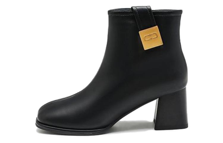 (W) Exull YiSi Q 'Black Square Toe Chunky Heel Ankle Boot'