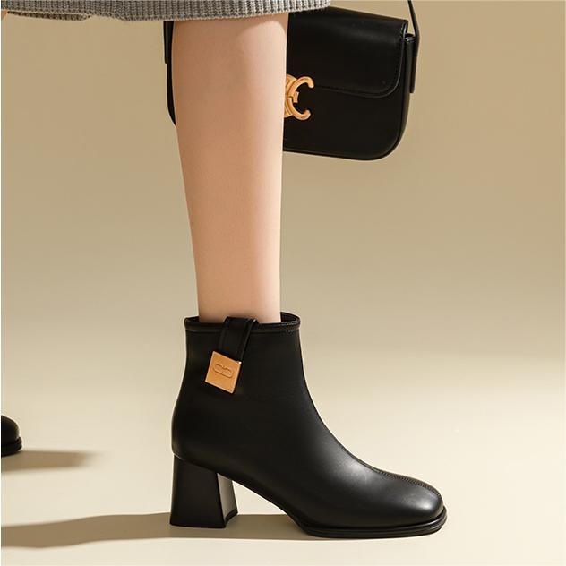 (W) Exull YiSi Q 'Black Square Toe Chunky Heel Ankle Boot' 圖 3