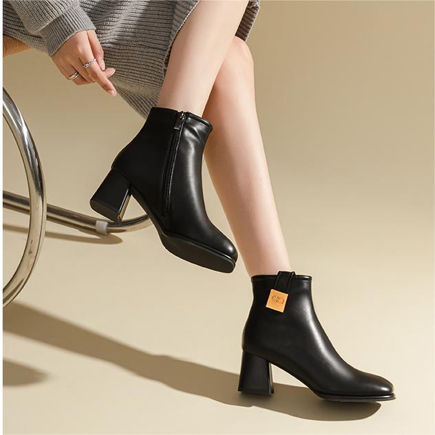 (W) Exull YiSi Q 'Black Square Toe Chunky Heel Ankle Boot' 圖 4