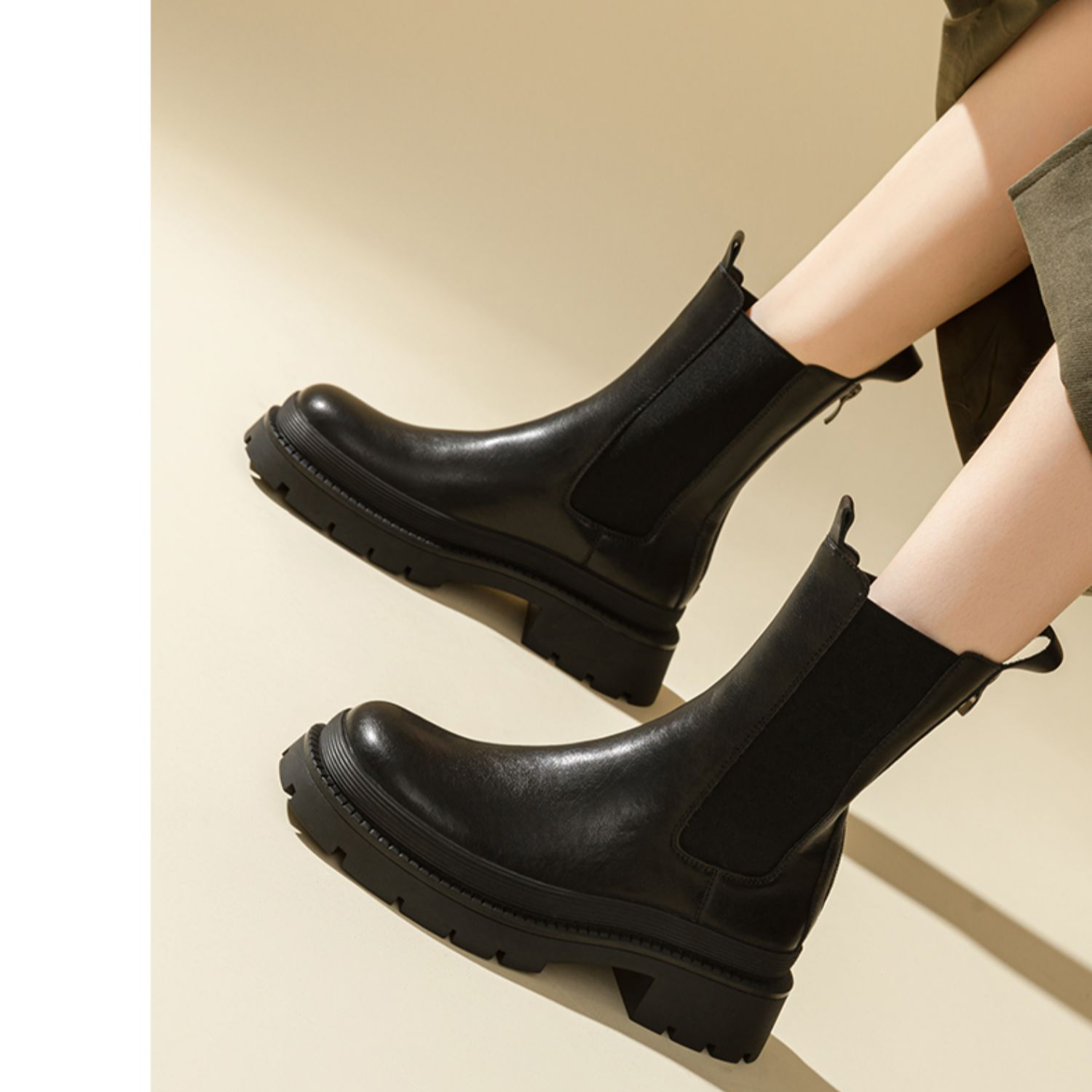 Purchase (W) Exull Yisi Q 'Botas Chelsea Gruesas Negras de Estilo Británico' 7218611660