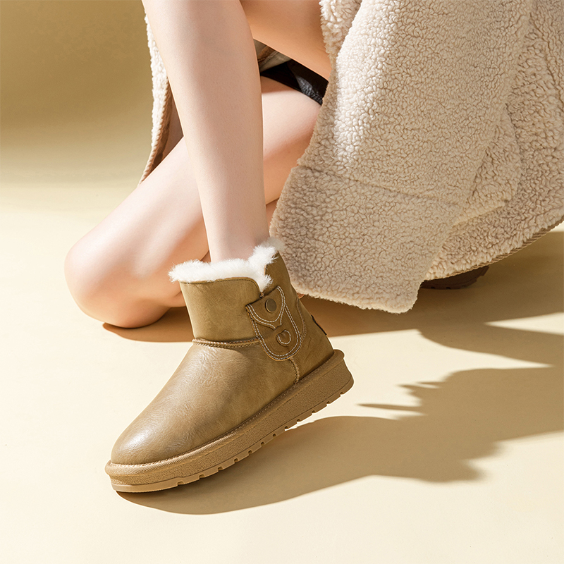 Cheap (Women) Exull YiSi Q 'Brown Plush Thick Sole Short Snow Boots' 1218402581