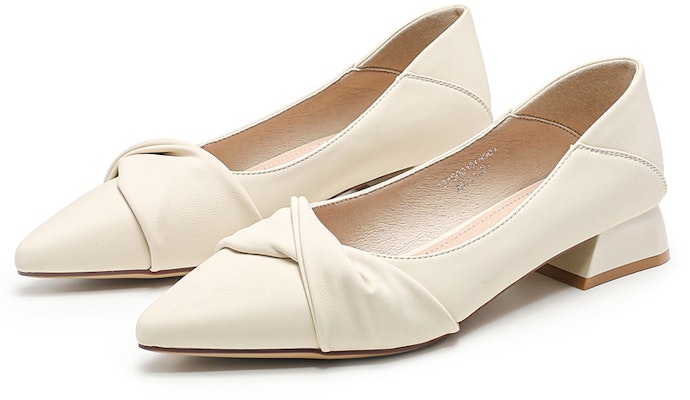 尖頭套腳百搭 EXULL 依思Q 工作鞋 皮革 工作鞋女 法式淺口粗跟一腳蹬 休閒單鞋 3cm 女款 6