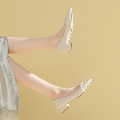 尖頭套腳百搭 EXULL 依思Q 工作鞋 皮革 工作鞋女 法式淺口粗跟一腳蹬 休閒單鞋 3cm 女款 15