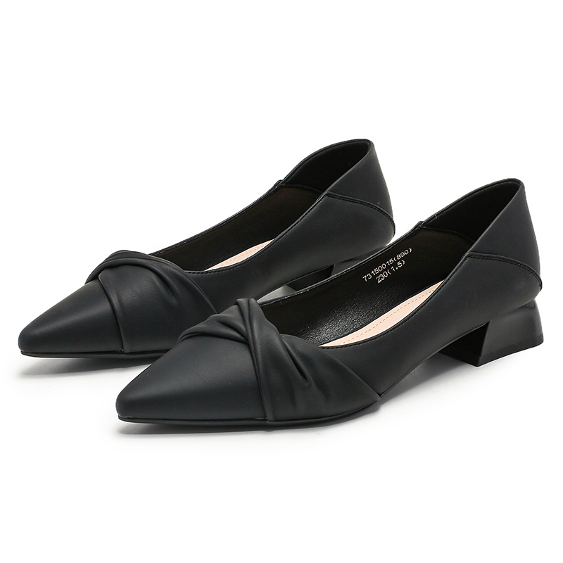 Shop 尖頭套腳百搭 EXULL 依思Q 工作鞋 皮革 工作鞋女 法式淺口粗跟一腳蹬 休閒單鞋 3cm 女款