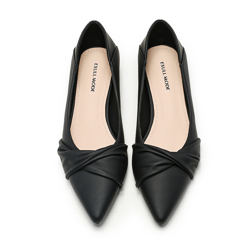 Purchase 尖頭套腳百搭 EXULL 依思Q 工作鞋 皮革 工作鞋女 法式淺口粗跟一腳蹬 休閒單鞋 3cm 女款