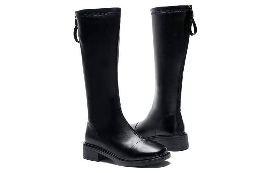 Order EXULL 依思Q 合成皮革加絨保暖厚底 4.5cm 高筒靴 女款 黑色