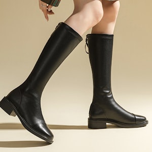 EXULL 依思Q 合成皮革加絨保暖厚底 4.5cm 高筒靴 女款 黑色 Shop EXULL 依思Q 合成皮革加絨保暖厚底 4.5cm 高筒靴 女款 黑色