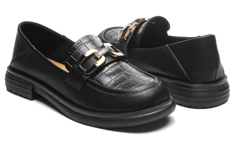 Order (Women) Exull YiSi Q Leather Comfort 'Metal Buckle Black Platform Loafers' 7315100560