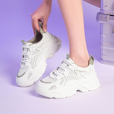 EXULL 依思Q PU 透氣百搭 增高 低幫 老爹鞋 5.5cm 女款 綠色 3