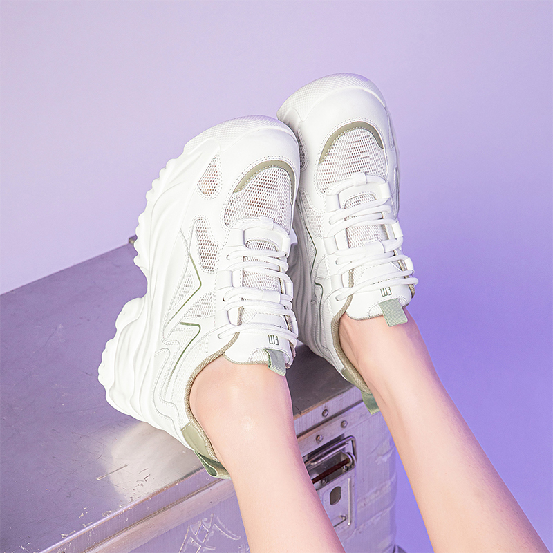 Sizing EXULL 依思Q PU 透氣百搭 增高 低幫 老爹鞋 5.5cm 女款 綠色