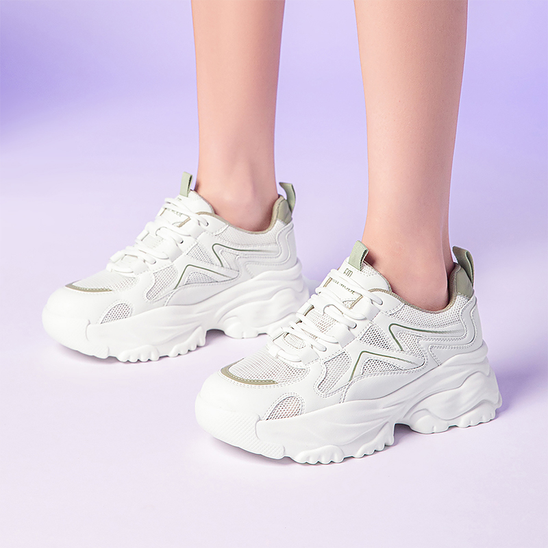 Cheap EXULL 依思Q PU 透氣百搭 增高 低幫 老爹鞋 5.5cm 女款 綠色