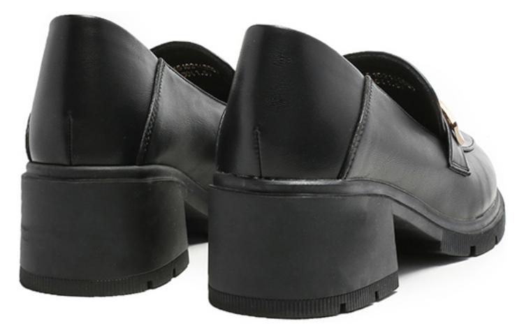 (W) Exull Yisi Q Synthetic Leather British Chunky Heel Round Toe Slip-On High Heels 'Black' 圖 3