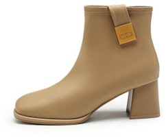 (Women) Exull Yisi Q Synthetic Leather Chunky Heel Square Toe Ankle Boots 'Milk Tea' 1218627497 (Women) Exull Yisi Q Synthetic Leather Chunky Heel Square Toe Ankle Boots 'Milk Tea' 1218627497