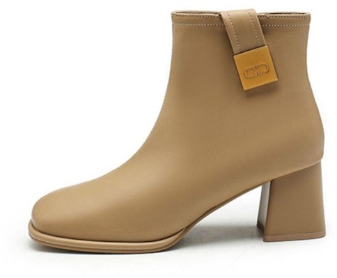 (Women) Exull Yisi Q Synthetic Leather Chunky Heel Square Toe Ankle Boots 'Milk Tea' 1218627497 Buy (Women) Exull Yisi Q Synthetic Leather Chunky Heel Square Toe Ankle Boots 'Milk Tea' 1218627497