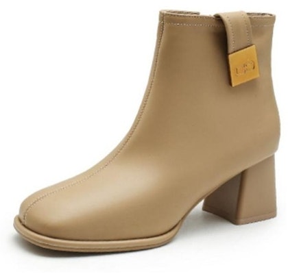 (Women) Exull Yisi Q Synthetic Leather Chunky Heel Square Toe Ankle Boots 'Milk Tea' 1218627497 Order (Women) Exull Yisi Q Synthetic Leather Chunky Heel Square Toe Ankle Boots 'Milk Tea' 1218627497
