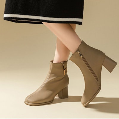(Women) Exull Yisi Q Synthetic Leather Chunky Heel Square Toe Ankle Boots 'Milk Tea' 1218627497 Shop (Women) Exull Yisi Q Synthetic Leather Chunky Heel Square Toe Ankle Boots 'Milk Tea' 1218627497