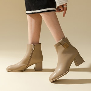 (W) Botas al Tobillo de Tacón Grueso Cuadrado de Cuero Sintético 'Milk Tea' Exull Yisi Q 1218627497 Purchase (W) Botas al Tobillo de Tacón Grueso Cuadrado de Cuero Sintético 'Milk Tea' Exull Yisi Q 1218627497