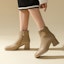 Purchase (W) Exull Yisi Q Boot Kulit Sintetik Chunky Heel Square Toe 'Milk Tea' 1218627497