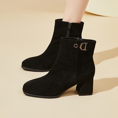 (Women) Exull YiSiQ Fabric Chunky Heel Comfortable Short Boots 'Black' 1318603360 Details for (Women) Exull YiSiQ Fabric Chunky Heel Comfortable Short Boots 'Black' 1318603360