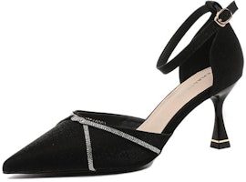 (Women) Exull YiSiQ Heels 7cm 'Black Rhinestone Satin Stiletto' 1216700560 (Women) Exull YiSiQ Heels 7cm 'Black Rhinestone Satin Stiletto' 1216700560