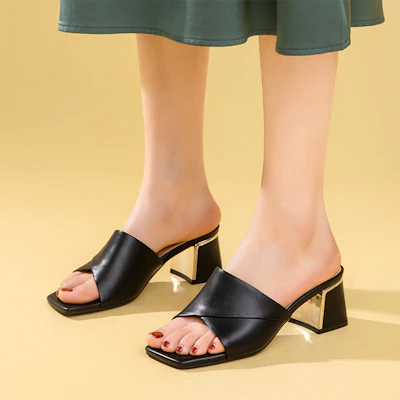 EXULL 依思Q 時尚簡約 粗跟 高跟鞋 5.5cm 女款 黑色 2
