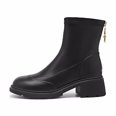 (W) Exull YiSiQ Leather Ankle Boots 'Warm Black Velvet High Heel'