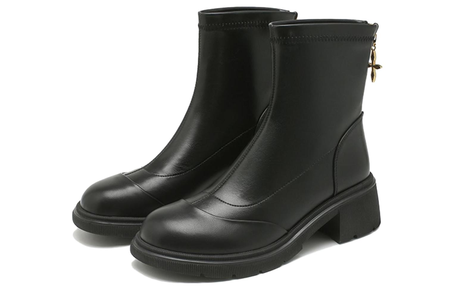 (W) Exull YiSiQ Leather Ankle Boots 'Warm Black Velvet High Heel' 圖 3