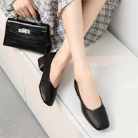 Purchase EXULL 依思Q 羊皮革淺口粗跟軟底休閒單鞋 3cm 女款 黑色