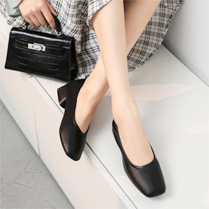 EXULL 依思Q 羊皮革淺口粗跟軟底休閒單鞋 3cm 女款 黑色 Purchase EXULL 依思Q 羊皮革淺口粗跟軟底休閒單鞋 3cm 女款 黑色