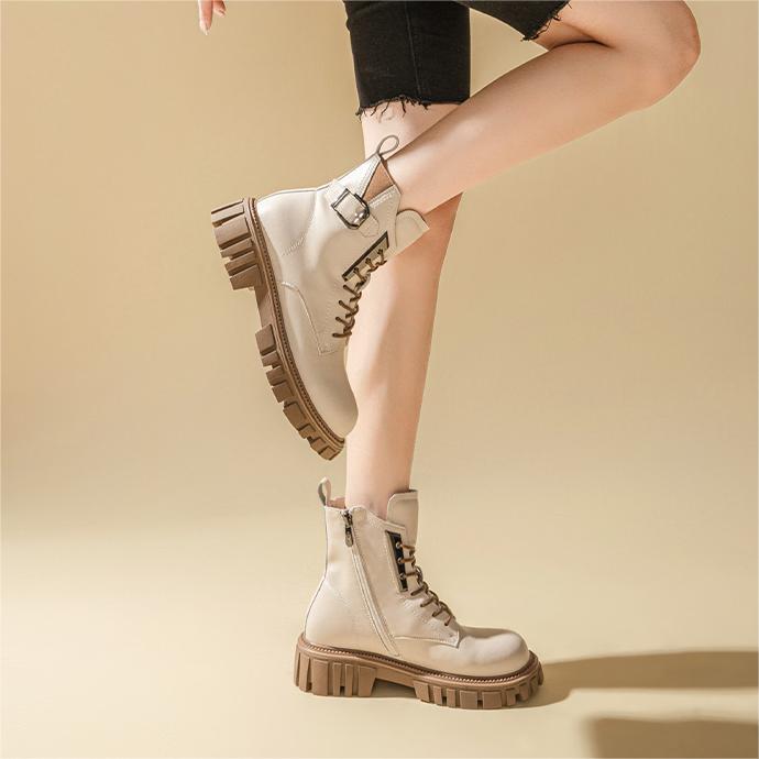 (W) Exull YiSiQ Leather Martin Boots 'Cream CMFT' 圖 3