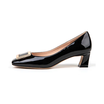 (W) Exull YiSiQ PU 'Black Chunky Heel Pumps'