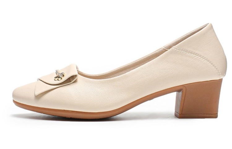 (W) EXULL YiSiQ Synthetic Leather Chunky Heel Pointed High Heels 4.5cm 'Beige'