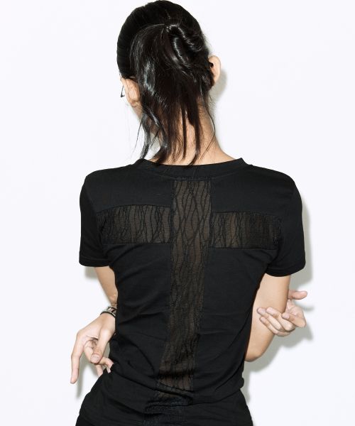 (Women) FANCY CLUB Back Cross Tee (Black) F26QB073 F26QB073BK