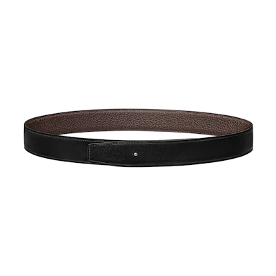 (Women) Fashion HERMES Togo Reversible Leather Belt Women Black/Chocolate 3.2cm Wide H073967CAAB095