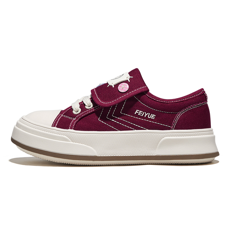 (Women) Feiyue Burgundy Platform Canvas Sneakers, Casual & Breathable. FXYA365MJ - Wine Red