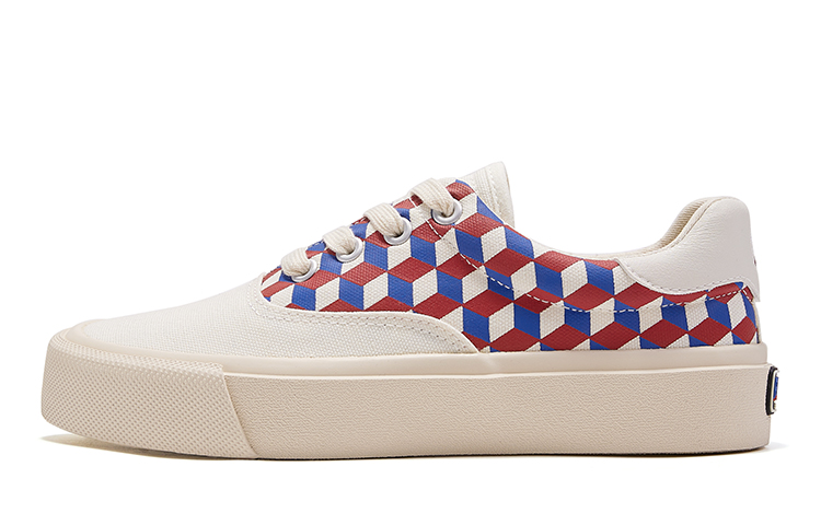 (Women) Feiyue Canvas Shoes Low-Top Beige/Blue/Red Lightweight & Stylish FXY-920TC White/Blue/Red