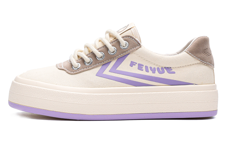 (Women) Feiyue Classic Low-Top Canvas Shoes Beige Purple Casual Breathable Durable FXY-488T02 Beige/Purple