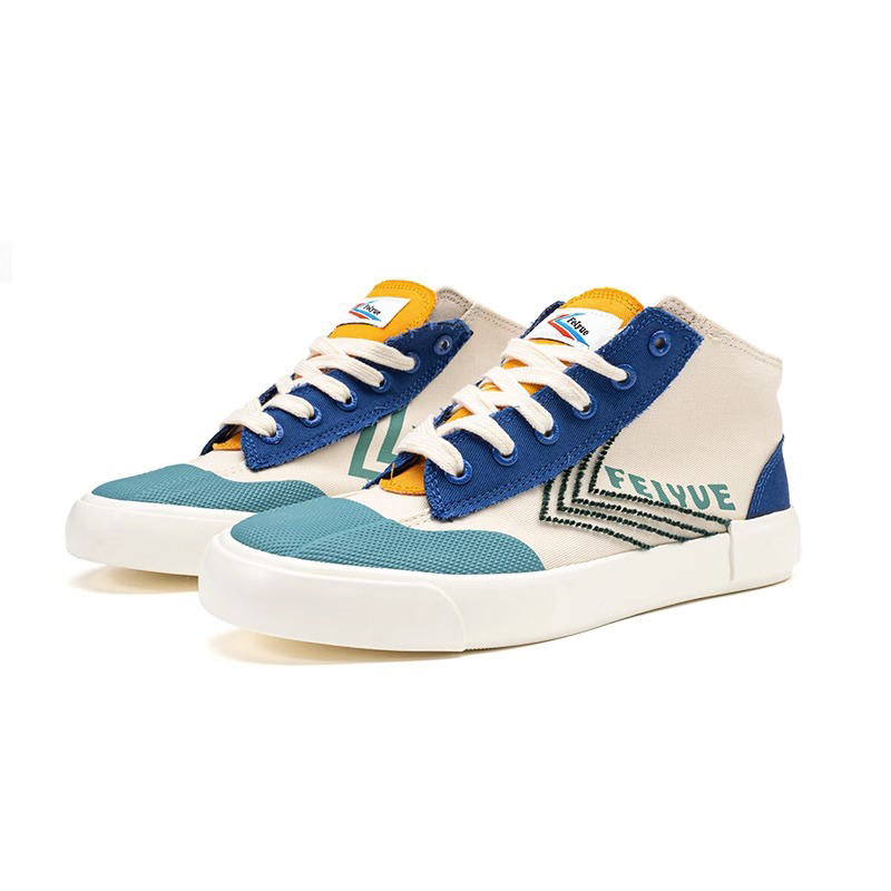 Lookbook (Women) Feiyue High-Top Canvas 'Beige Blue' DF-9051