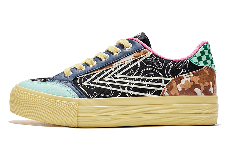 (Women) Feiyue Low-Top Sneakers Black/Brown/Green Street Style Print FXY-895T Black/Brown/Green