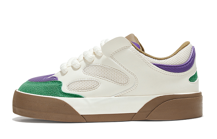 (Women) Feiyue Retro Low-Top Casual Sneakers - Off-White. FXY-977T White/Green/Purple