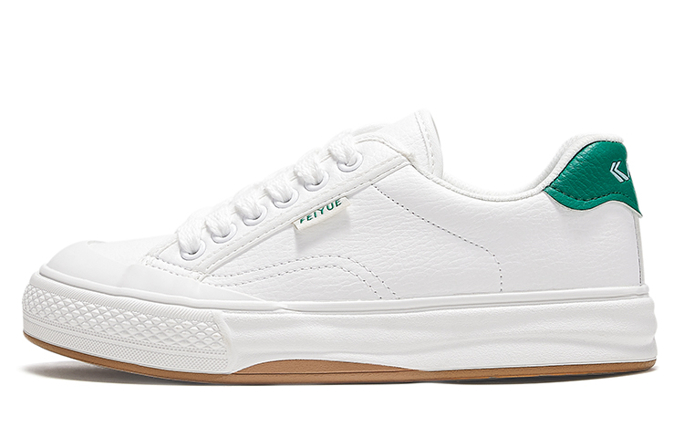 (Women) Feiyue White Green Retro Low-Top Sneakers – Classic Casual & Durable. FXY-A002T White and Green