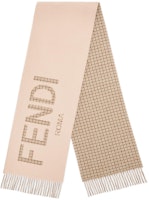 (Women) FENDI Beige Knitted Scarf with Letter Print and Plaid Design. FXT334AHR1F0QD1 (Women) FENDI Beige Knitted Scarf with Letter Print and Plaid Design. FXT334AHR1F0QD1