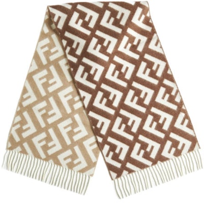 (W) FENDI Syal Rajut Hangat Logo Beige dengan Rumbai. FXT621AQRQ Lookbook (W) FENDI Syal Rajut Hangat Logo Beige dengan Rumbai. FXT621AQRQ