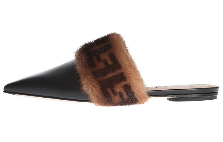 (W) Fendi 'Black Brown Pointed Toe Flat Fashion Slide'