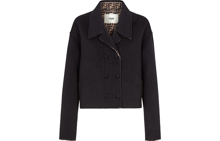 Order (W) FENDI Chaqueta Negra Cruzada con Forro Estampado. FJ7089A5HDF0GME