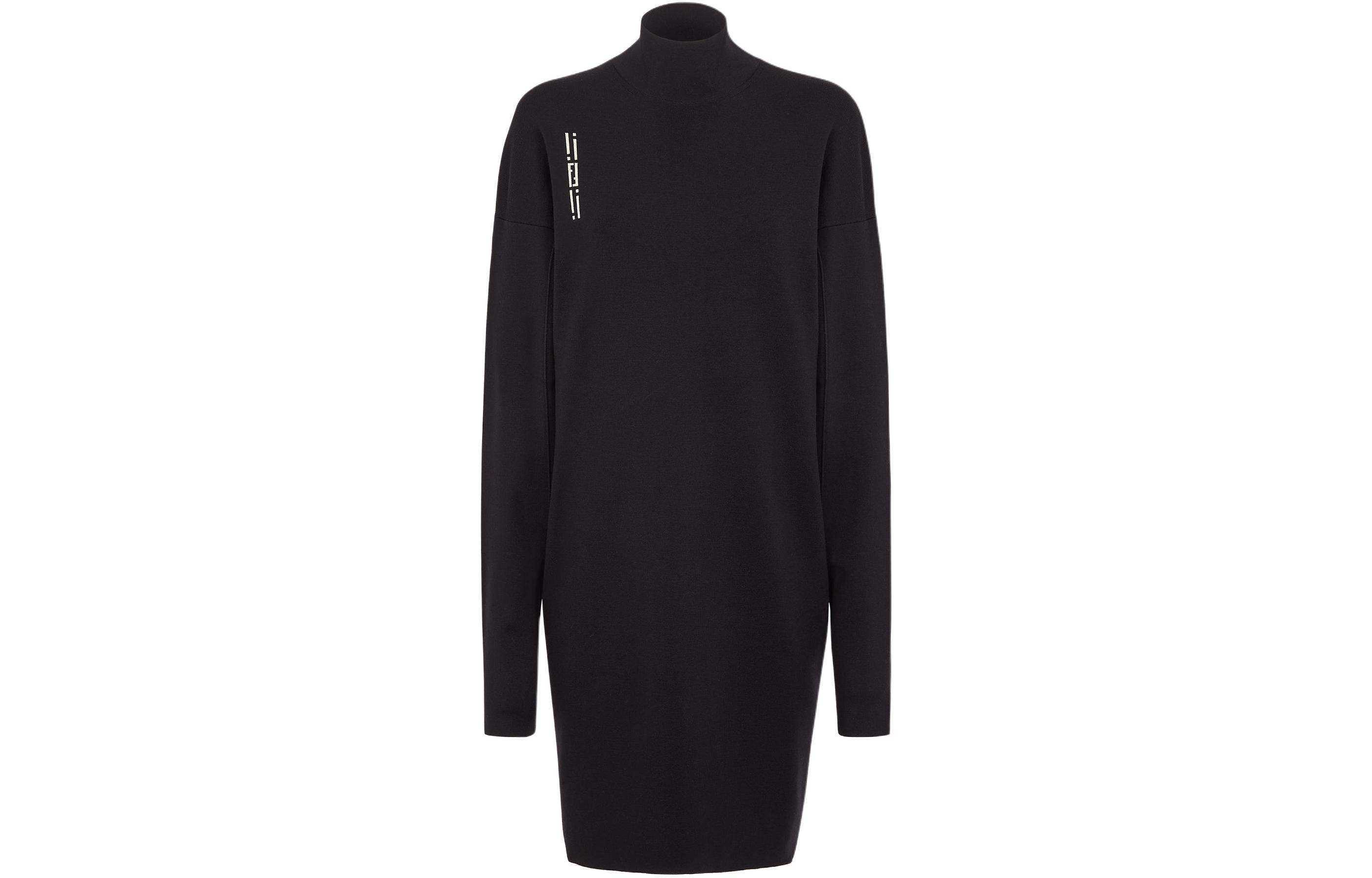 (Women) FENDI  Black High-Neck Logo Print Long-Sleeve Midi Dress. FZDC08AQYRF0GME