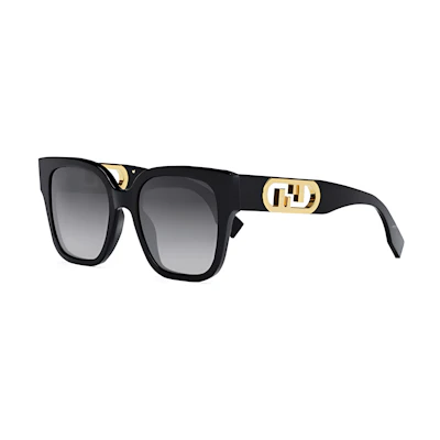 (Women) FENDI Black Irregular Sunglasses with Letter Cutout Temples. FE40063F01B