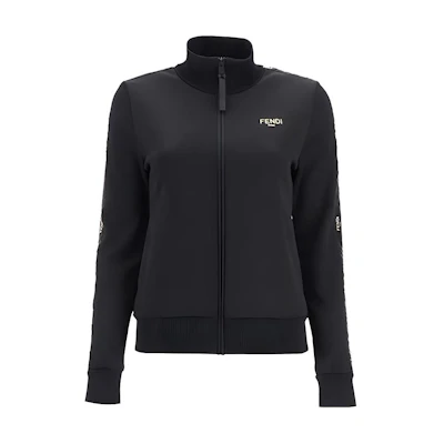 (Women) FENDI Black Jacket with Solid Color Logo Print and Stand Collar. FAF069AERQF0GME