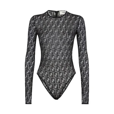(Women) FENDI Black Lace Slim Fit Long Sleeve Jumpsuit FW22 Full Pattern. FXF630AJYLF0GME
