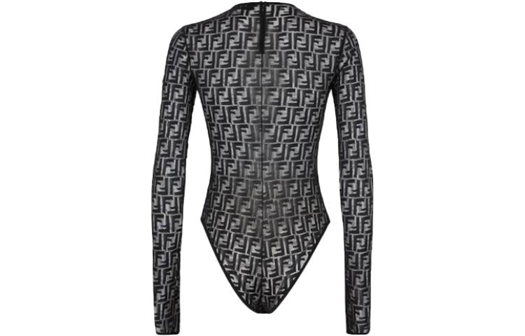 Lookbook (W) FENDI 黑色蕾丝紧身长袖连体裤 FW22 全图案款式 FXF630AJYLF0GME
